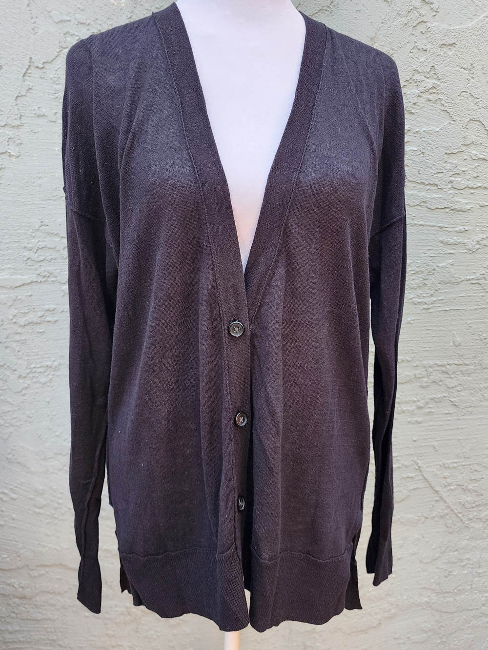 Lou & Grey V-Neck Button Front Cardigan Sweater Charcoal Gray XS